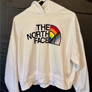 The North Face White Hoodie with Rainbow Logo